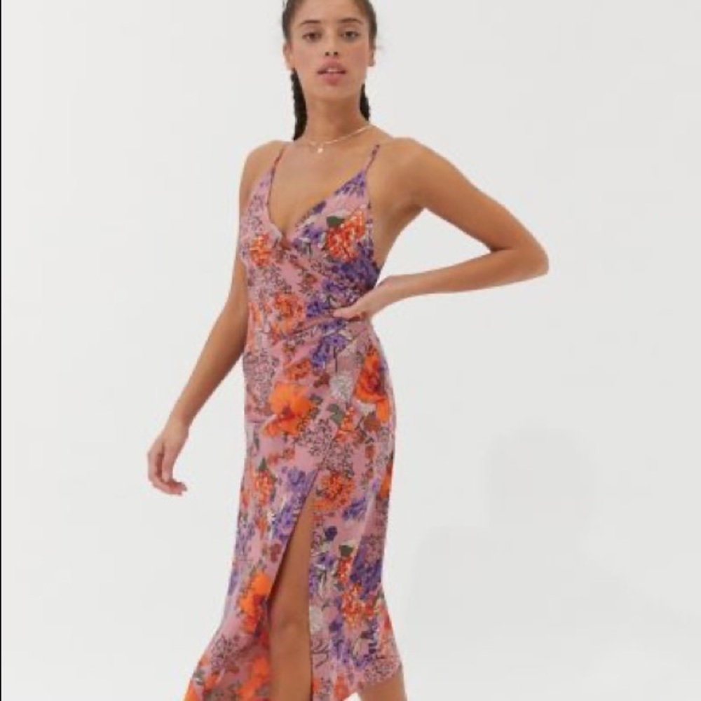 UO Satin Wrap Midi Dress